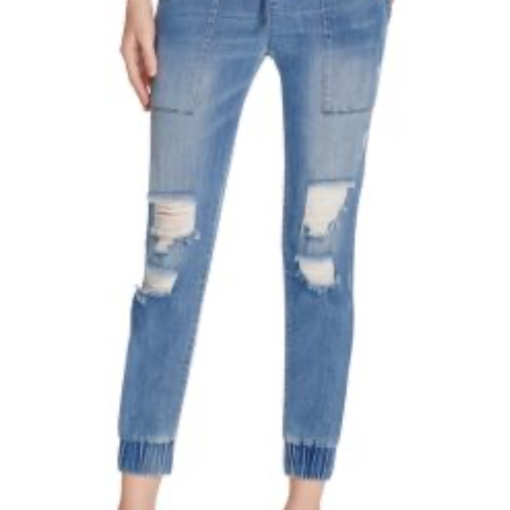 Bella Dahl Blue Distressed Joggers with Elastic Cuffs, Great Preloved Condition